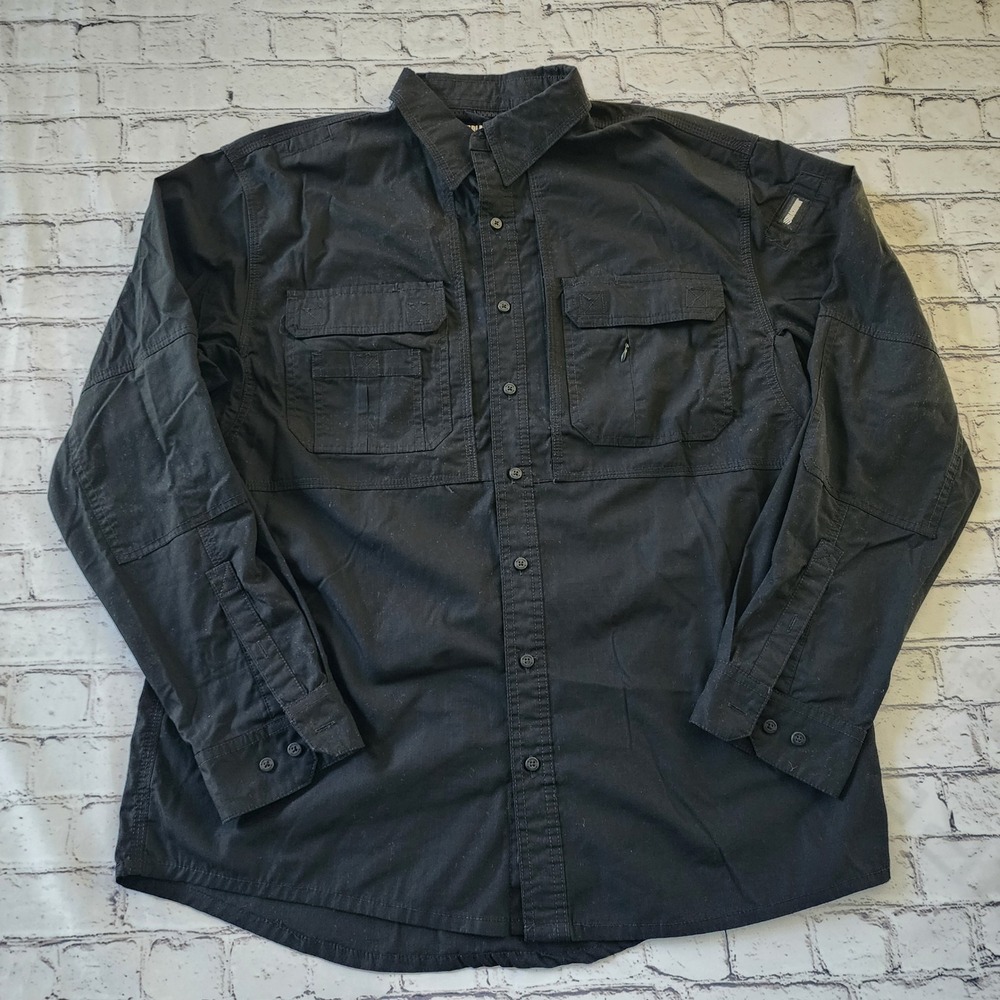 Blackhawk Mens Large Tactical Ripstop Long Sleeve Button Up Field Shirt Black
